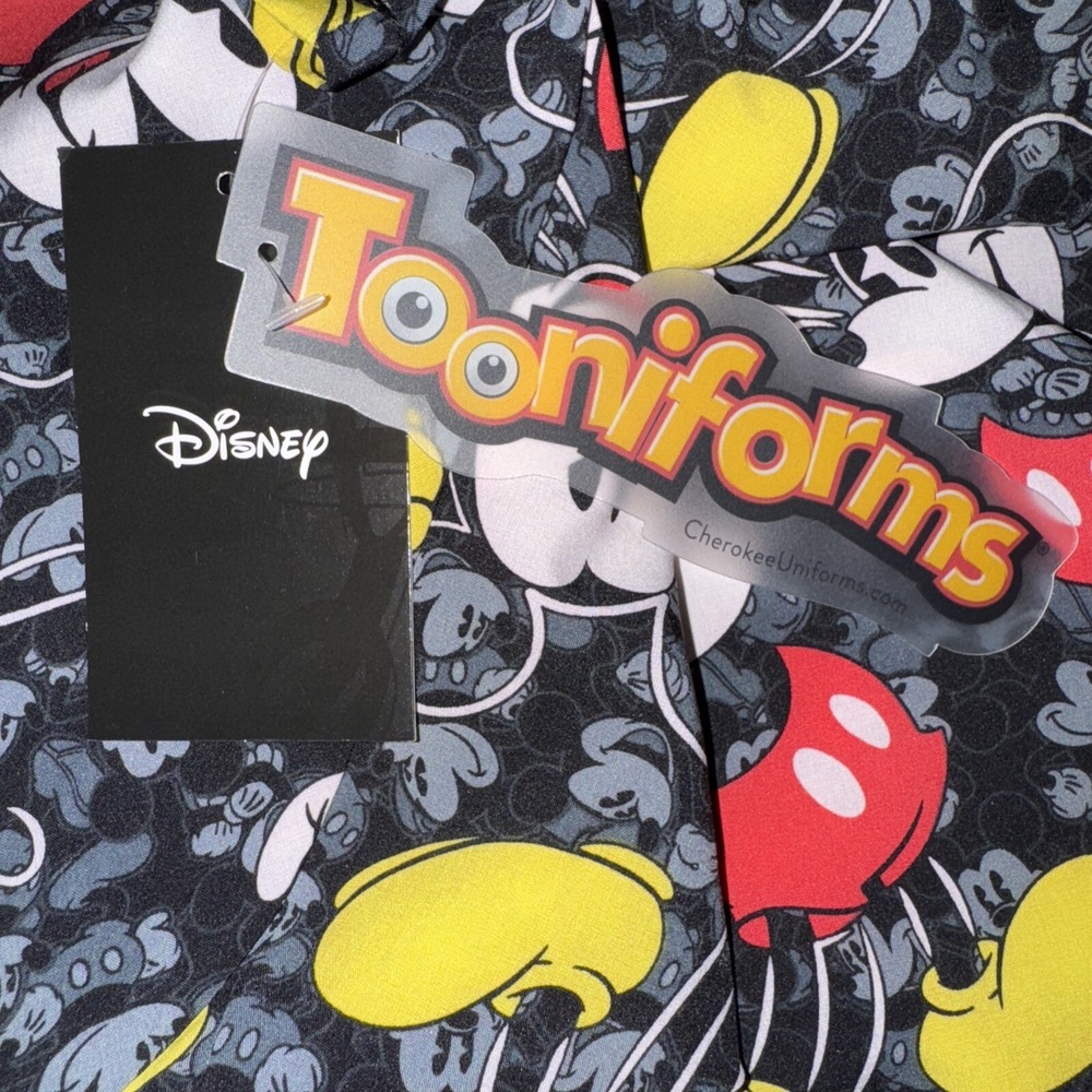 Disney Mickey‎ Mouse Tooniforms Scrub Top Black AOP Sz XL New Unisex TF606 - Picture 5 of 6